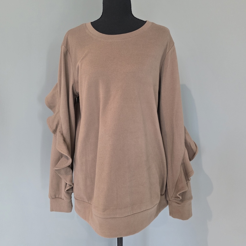 Women's Tan Ruffle Sleeve Top